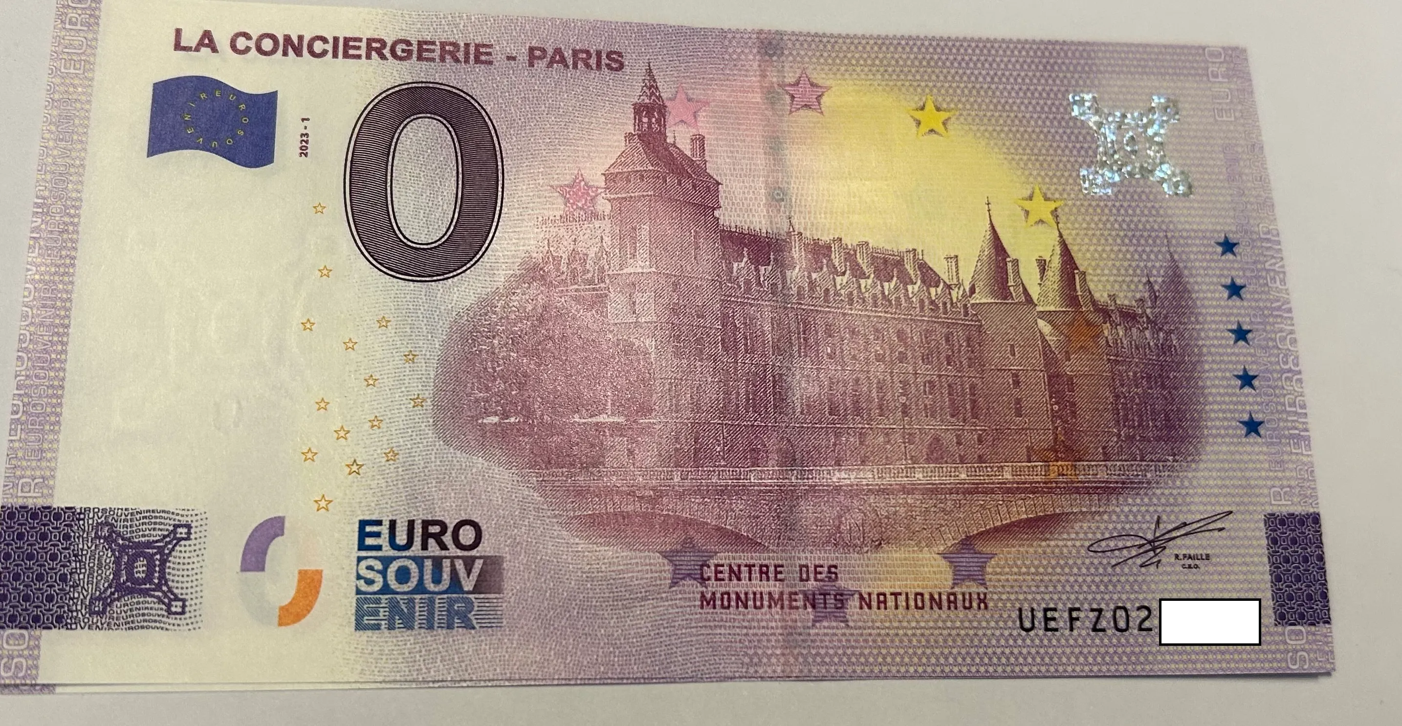 BILLETE 0 EURO FRANCIA UEFZ 2023-1 LA CONCIERGERIE